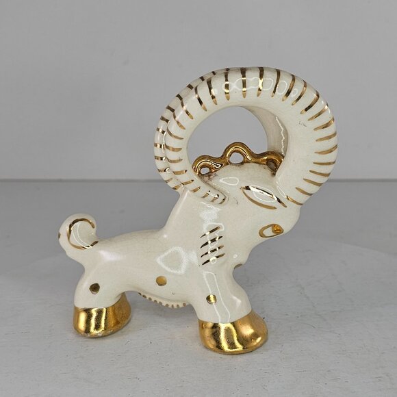 Vintage Art Deco Grindley Ware Ram Goat Figurine White Gold Zodiac Aries - Picture 4 of 8